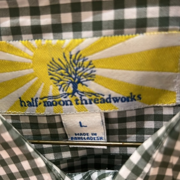 Half moon threadworks large men long sleeve shirt green gingham dry cleaned - Picture 2 of 7